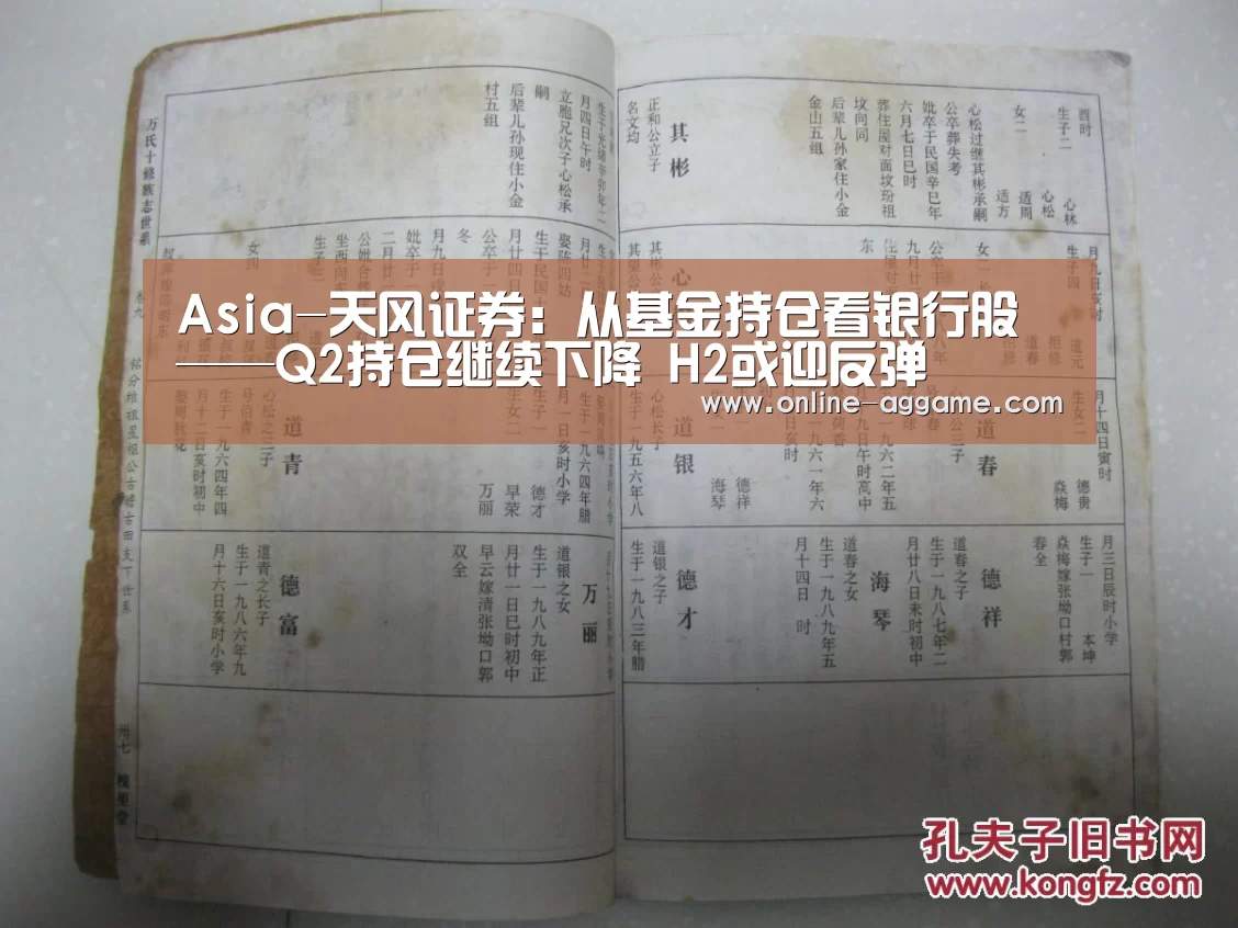 Asia-天风证券:从基金持仓看银行股——Q2持仓继续下降 H2或迎反弹(图3) Asia-天风证券:从基金持仓看银行股——Q2持仓继续下降 H2或迎反弹(图3)